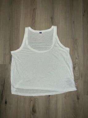 Old Navy White Linen Blend Tank Top Size Large Sleeveless Summer Basic